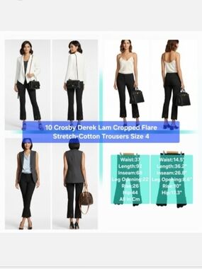 10 Crosby Derek Lam Cropped Flare Stretch-Cotton Trousers Size 4
